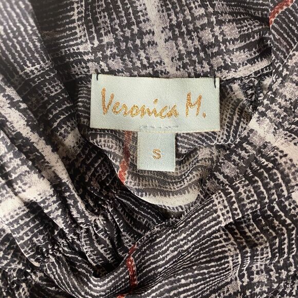 VERONICA M Mini Dress Sheer Plaid High Neck Smocked Bell Sleeves Womens S Black - Picture 4 of 11